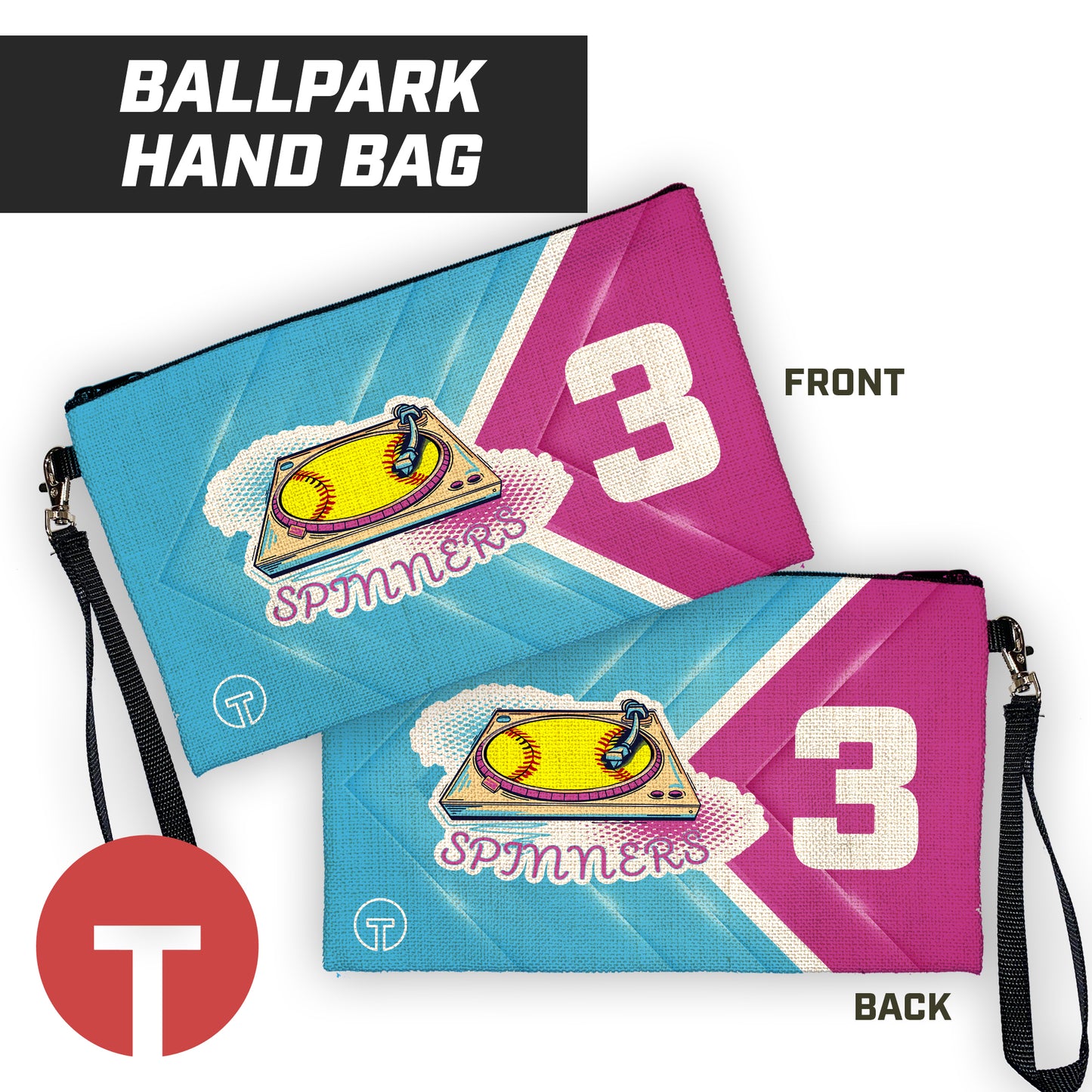 Spinners Softball - 9"x5" Zipper Bag with Wrist Strap