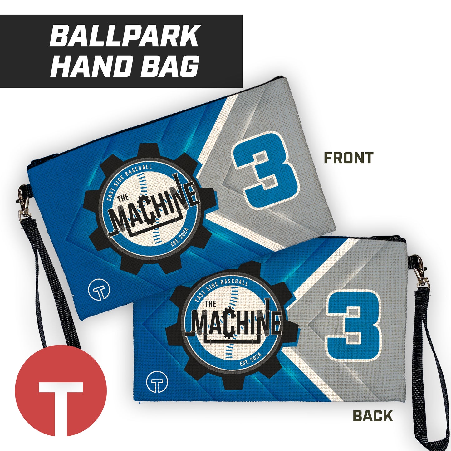 East Side Machine Baseball - 9"x5" Zipper Bag with Wrist Strap